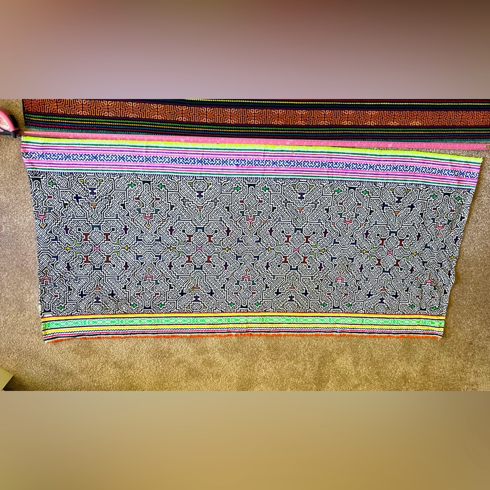 Colorful ayahuasca icaro Geometric hand embroidered skirt or alter cloth